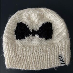 Neff  White and Black Knit Beanie with Bow motif